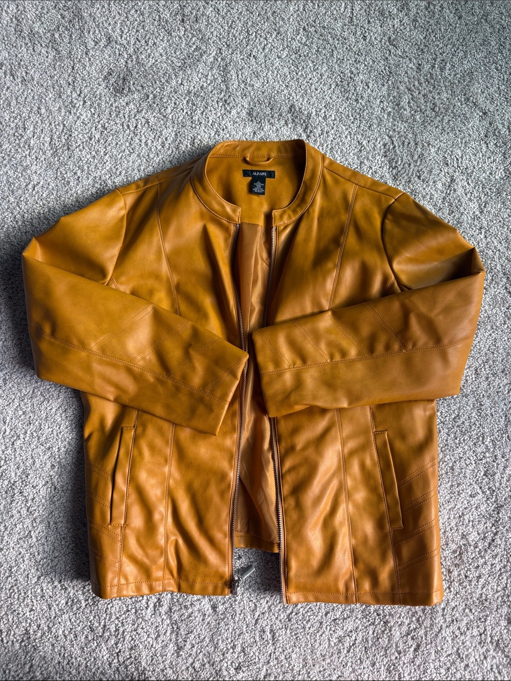 Alfani Leather Mustard Leather Bomber Jacket